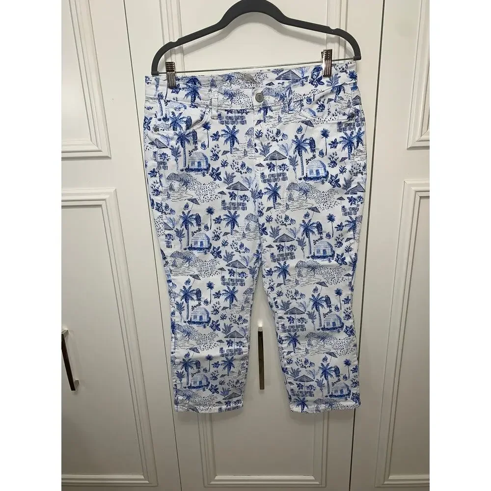 Tommy Bahama‎ Women's Beach Hut Print Cropped Jeans Size 31x24 Multicolor